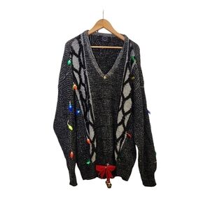 Jantzen sweater company  black gray knitted WORKING light up Christmas sweater